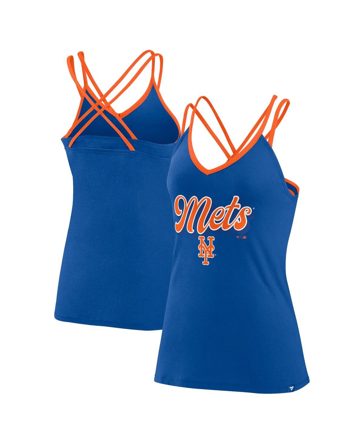 Fanatics Women's Royal New York Mets Go for It Strappy V-Neck Tank Top - Royal, Orange