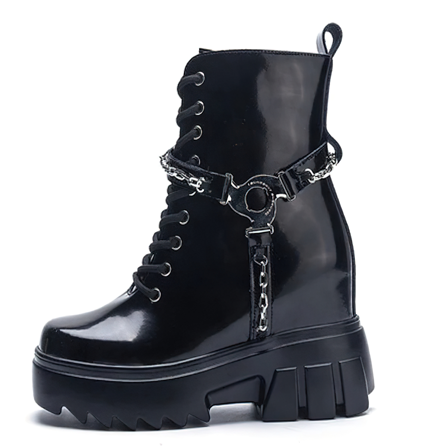 Fashion Chic Platform Height Boots with Metal Chain / Punk Style Women's Black Shoes