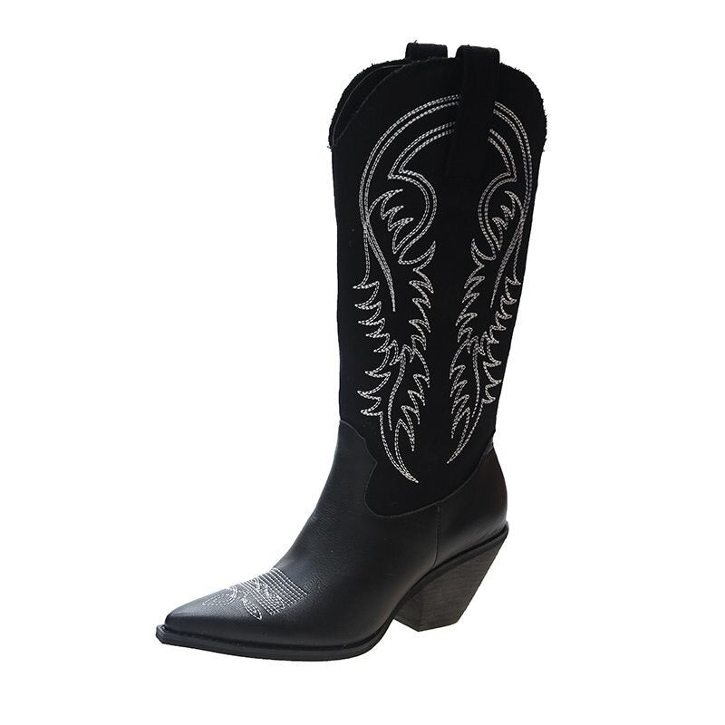 Fashion Embossed Microfiber Leather Women's Boots / Lady's Western Cowboy Knee-High Boots