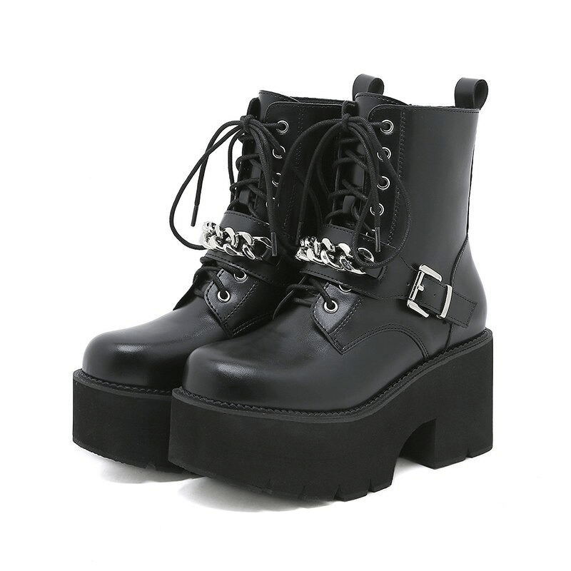 Fashion Side Zipper Ankle Combat Boots / Chains High Platform Short Boots