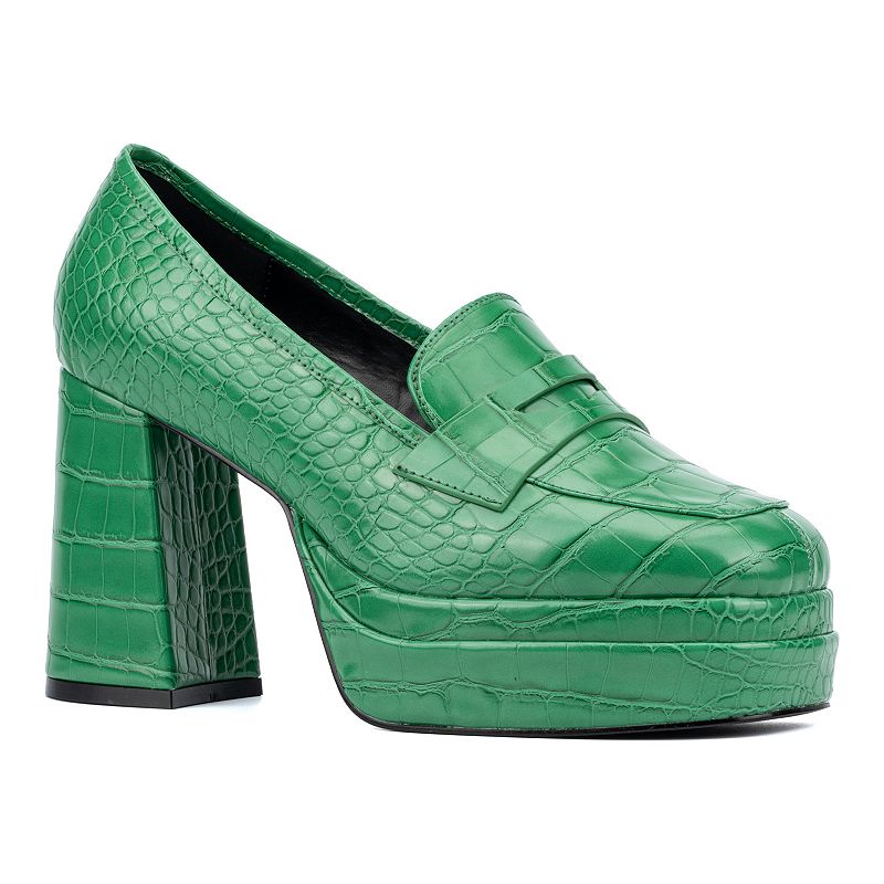 Fashion to Figure Madelyn Women's Wide Width Platform Loafers, Size: 13, Green Croc