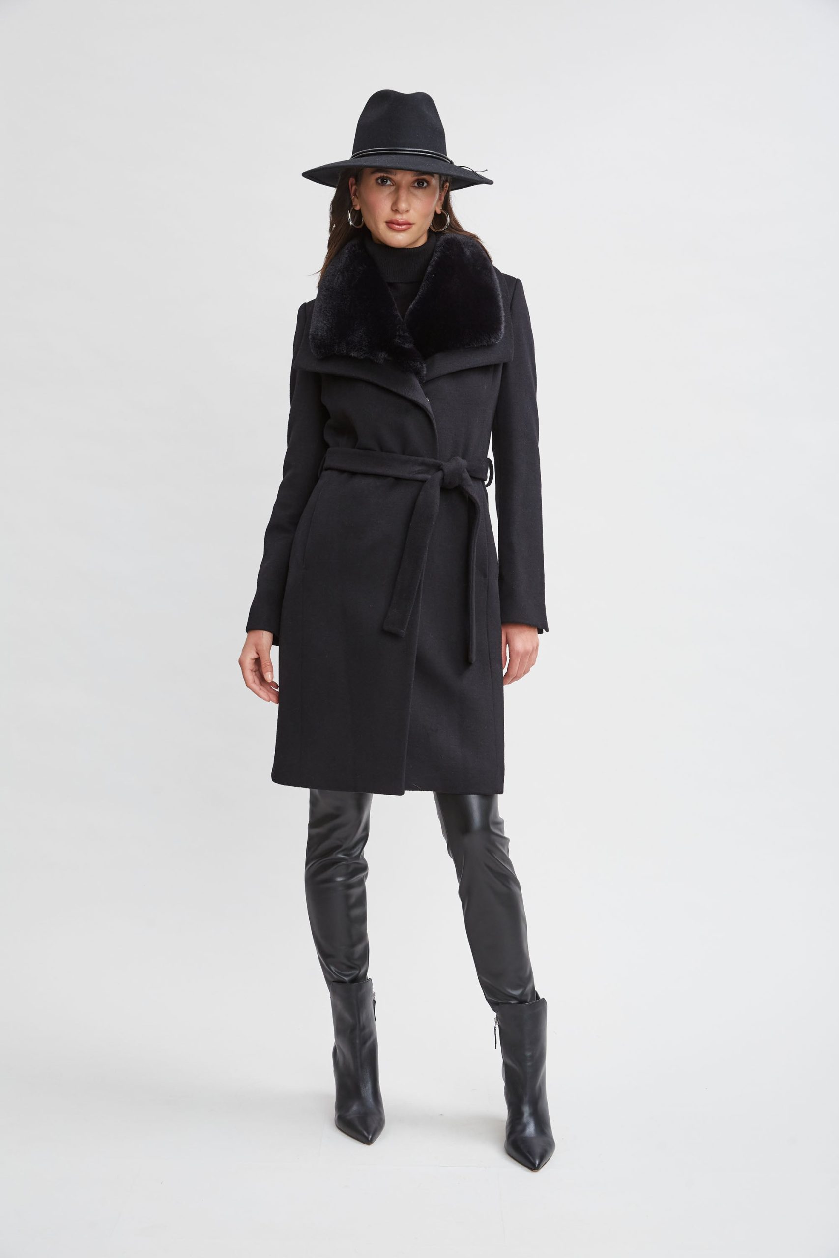 Faux Fur Collar Wool Wrap Coat