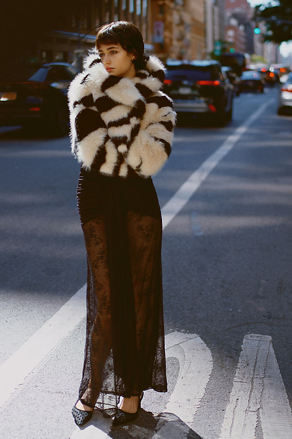 Faux-Fur Zebra Cropped Coat Jacket