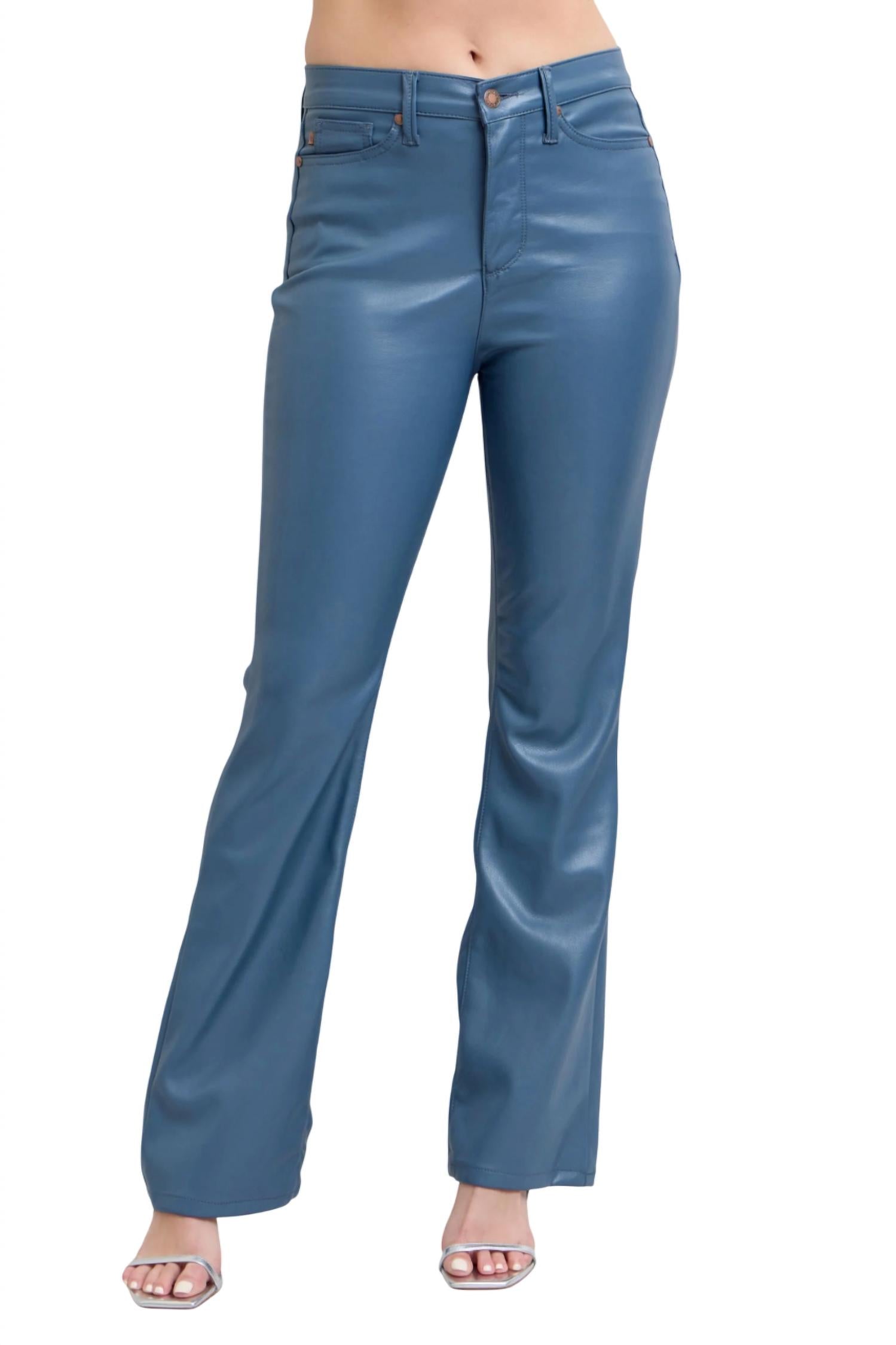 Faux Leather Bootcut Pant In Blue