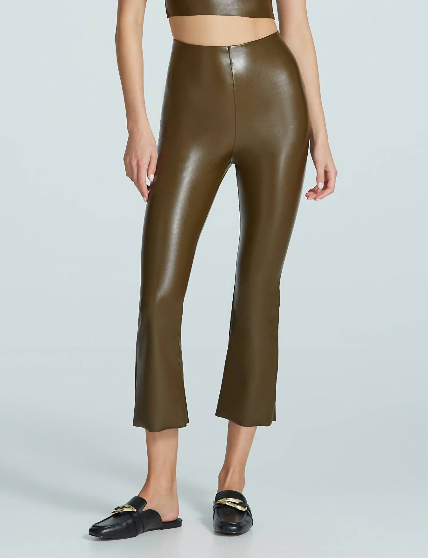 Faux Leather Cropped Flare Leggings In Cadet