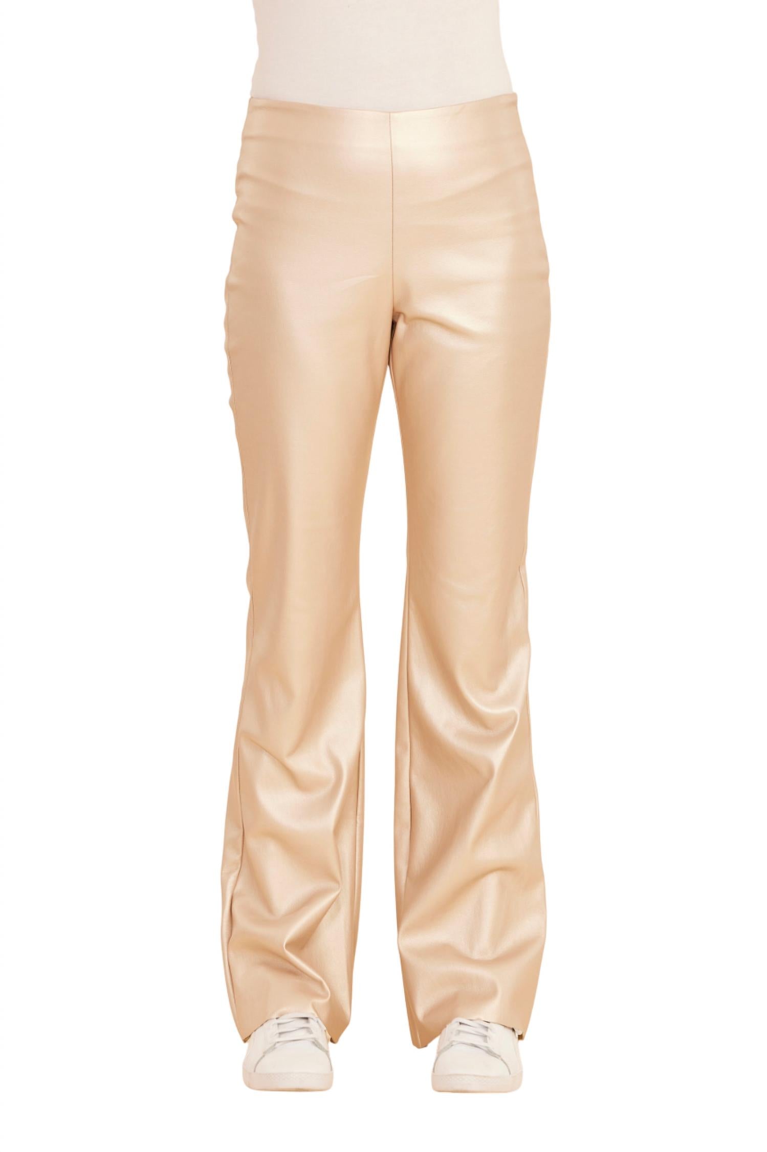 Faux Leather Flare Pants In Pale Gold