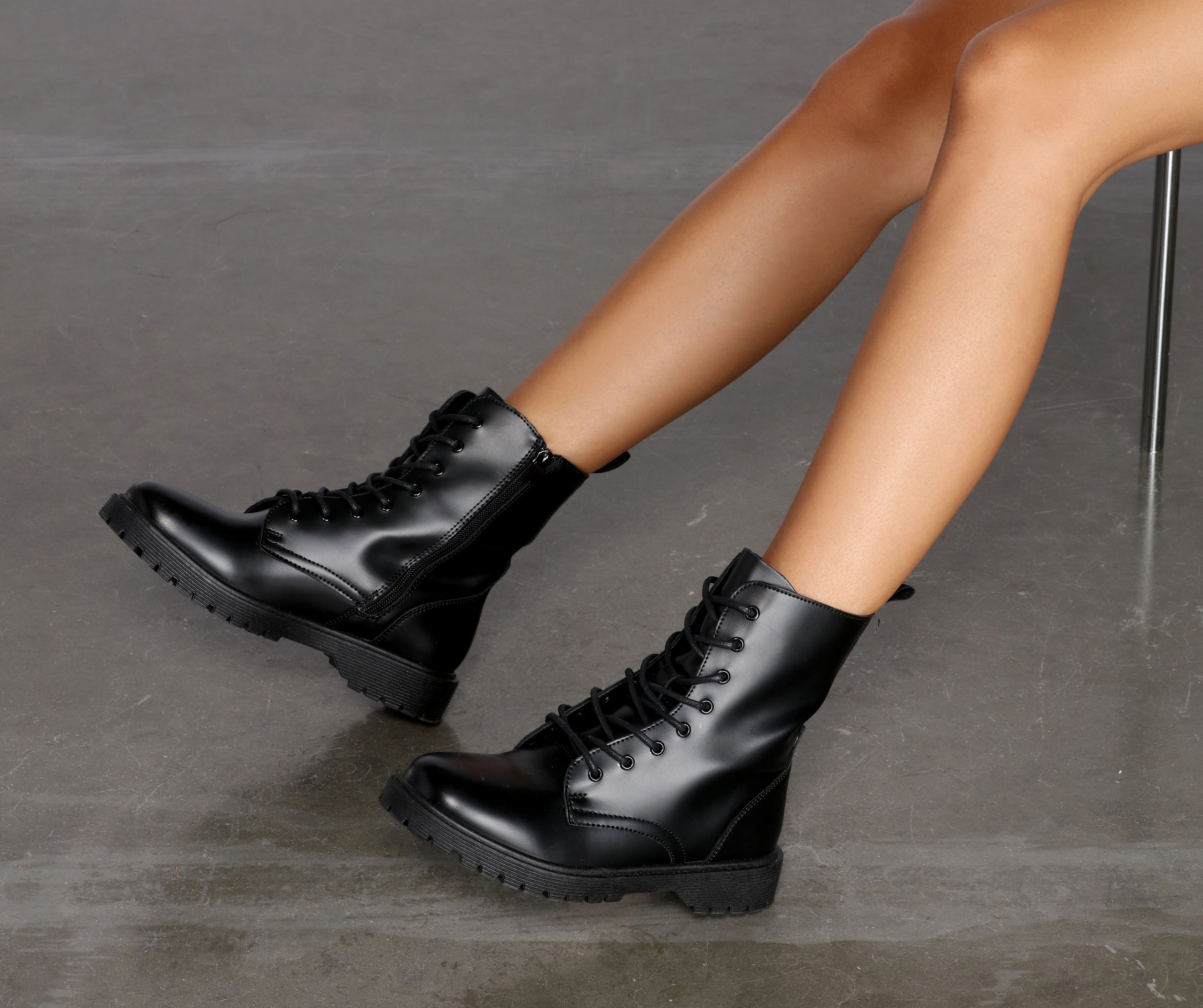 Faux Leather Lace-Up Combat Boots