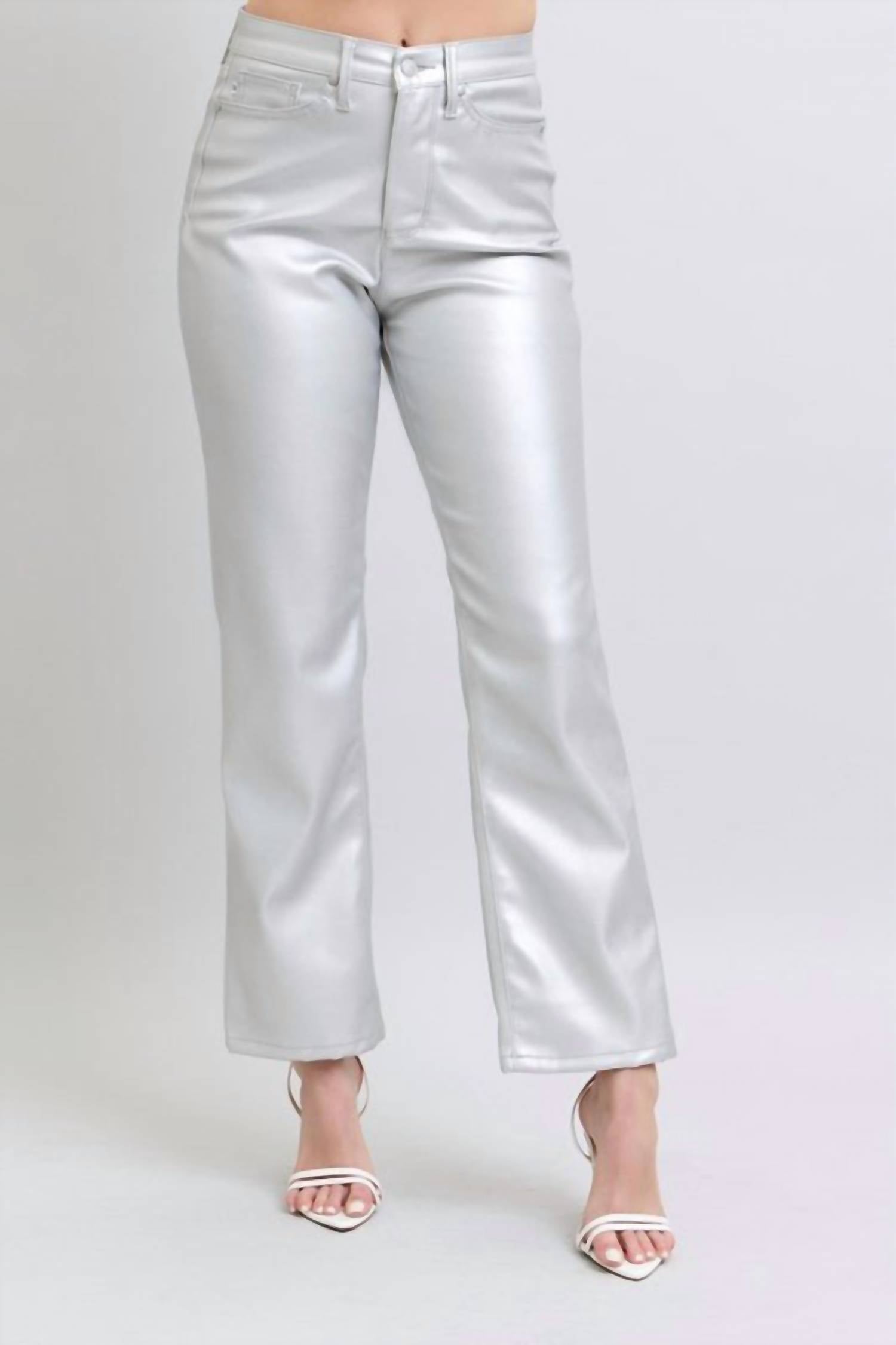 Faux Leather Pant In Silver