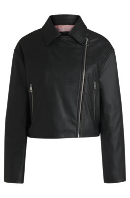 Faux-leather biker-style jacket with signature trims- Black Women's Tailored Jackets size 0