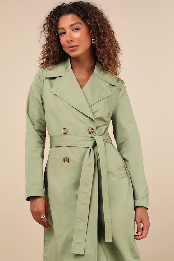 Fave Forecast Olive Green Twill Trench Coat