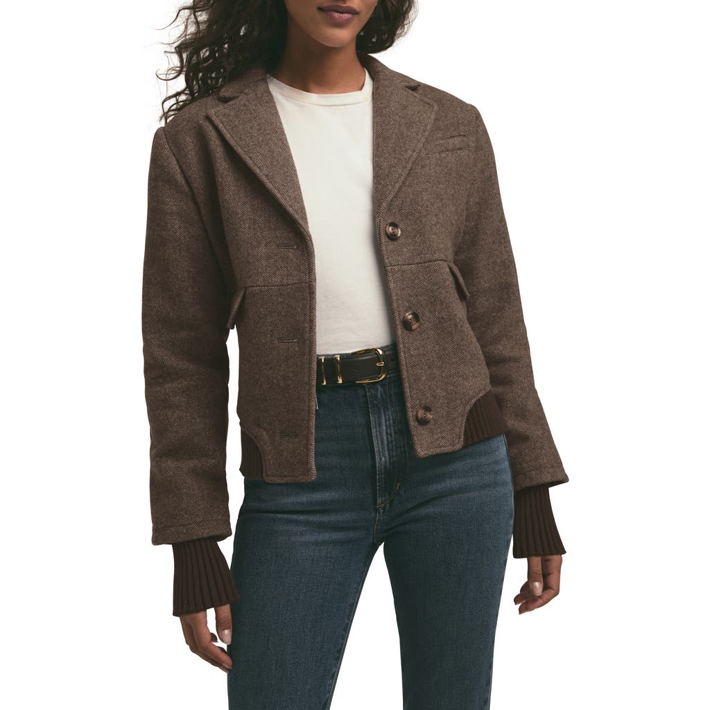 Favorite Daughter The City Herringbone Bomber Jacket in Chocolate Herringbone at Nordstrom, Size Small