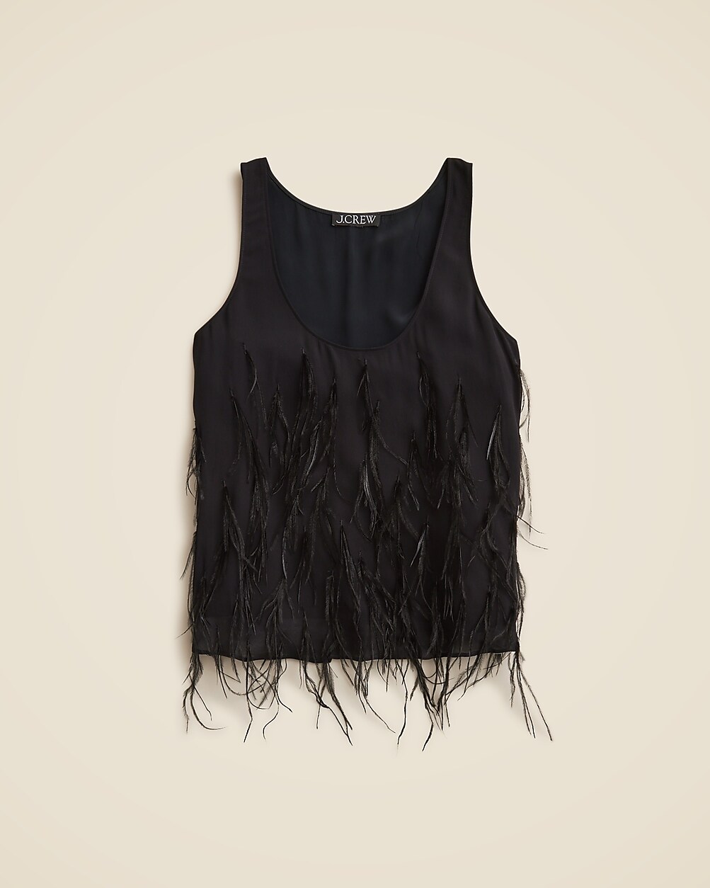 Feather-embellished tank top in chiffon