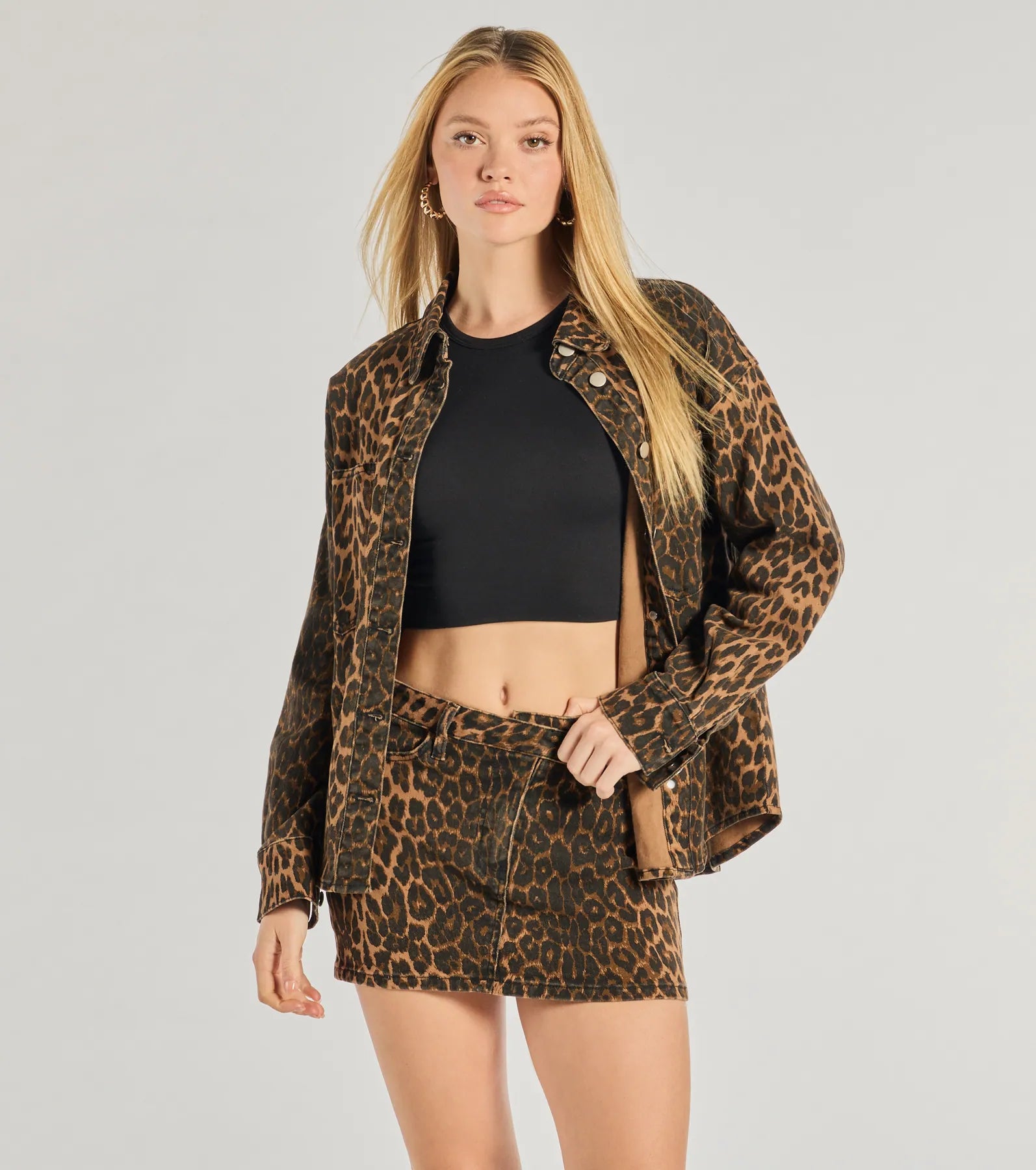 Feeling Fierce Leopard Print Denim Mini Skirt