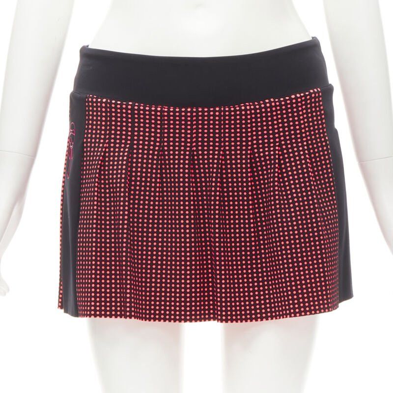 Fendi Activewear Karl Love Black Pink Polka Dot Lined Pleated Skirt S, Women's (Size 26)