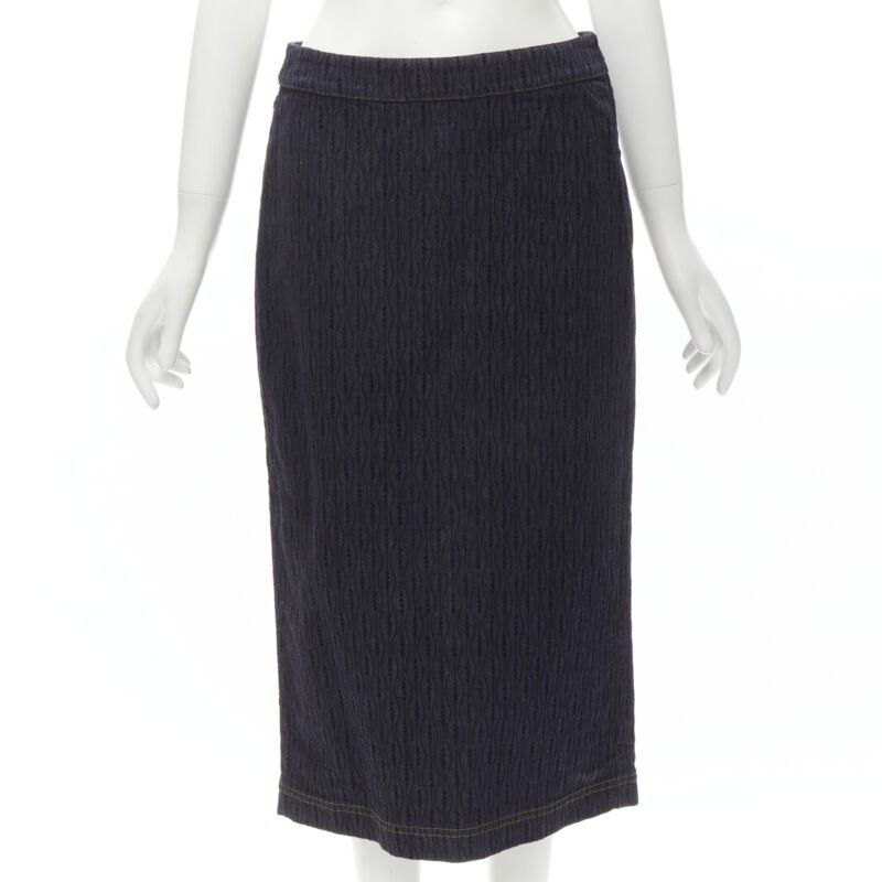 Fendi Black Graphic Flocked Velvet Indigo Denim Midi Skirt It42 M in Blue, Women's (Size 28)