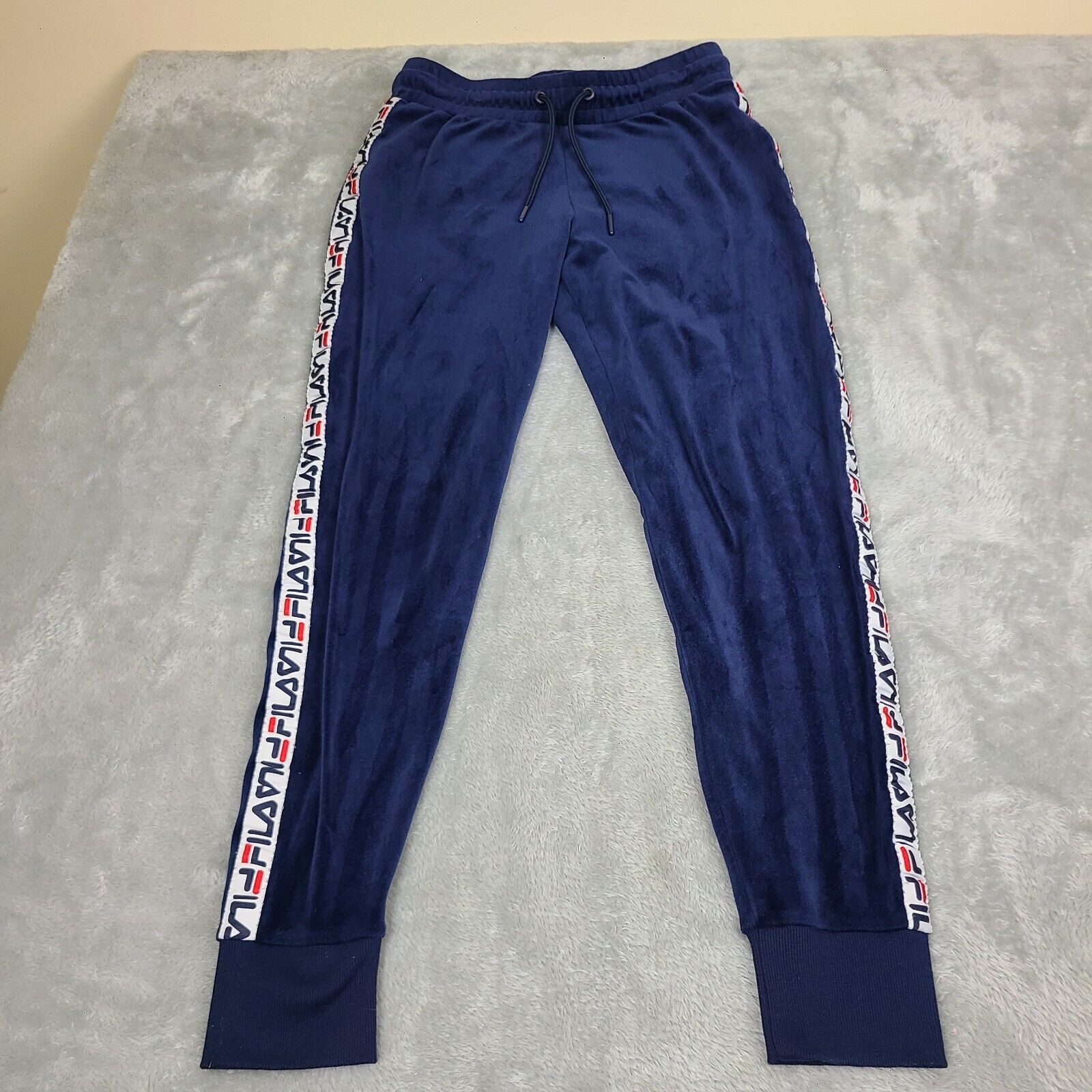 Fila Joggers Women'S Small Navy Blue Velour Velvet Logo Swea, Women's (Size 29)