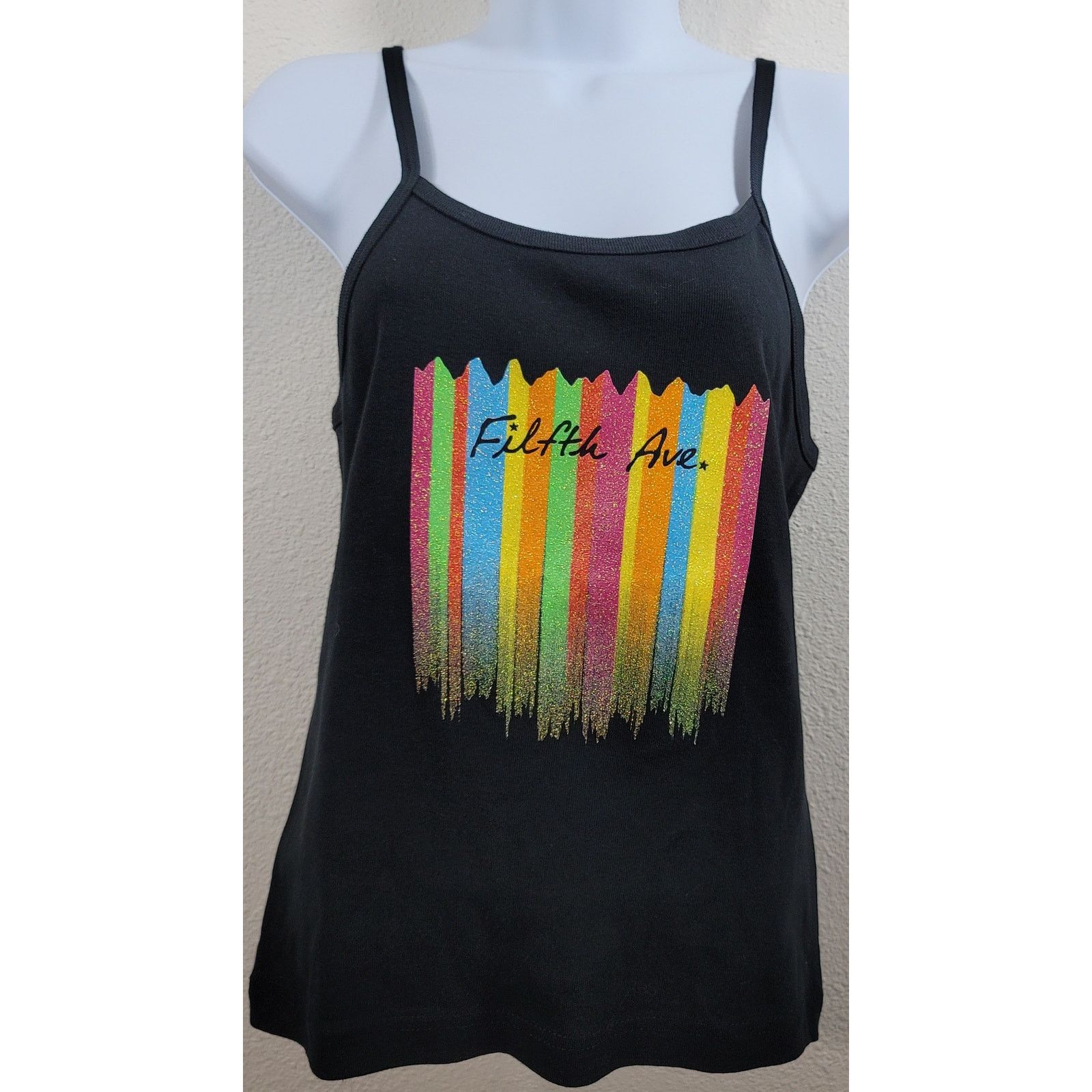 Filth Ave Black Rainbow Glitter Graphic Tank Top Large Nwot, Women's