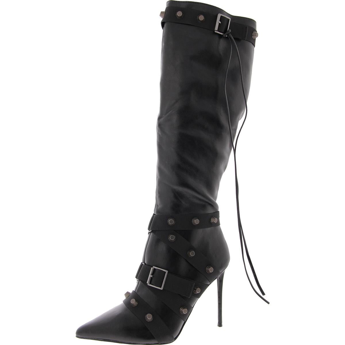 Fink Womens Faux Leather Embellished Knee-High Boots