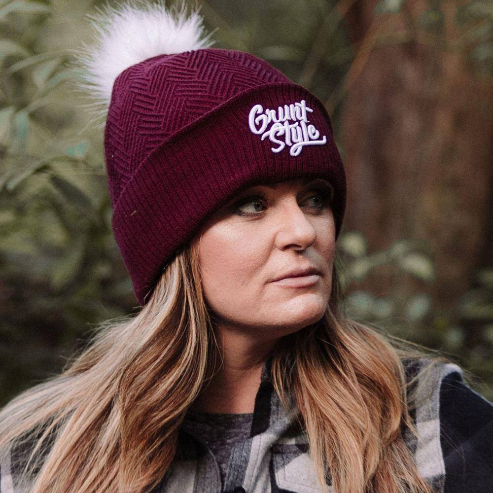 Fleece Lined Pom-Pom Beanie - Maroon