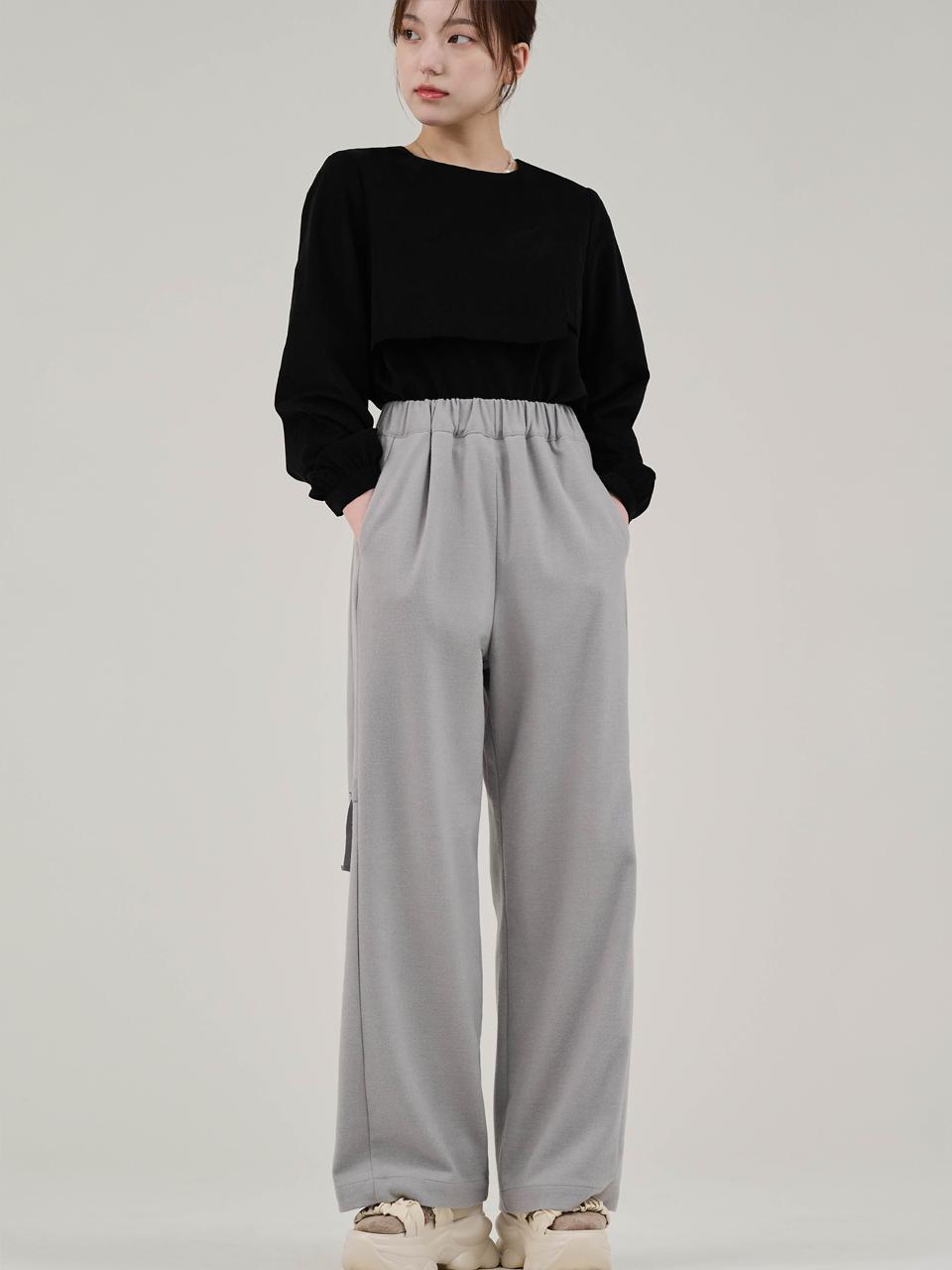 Fleece Straight Wide-leg Trousers [Grey]