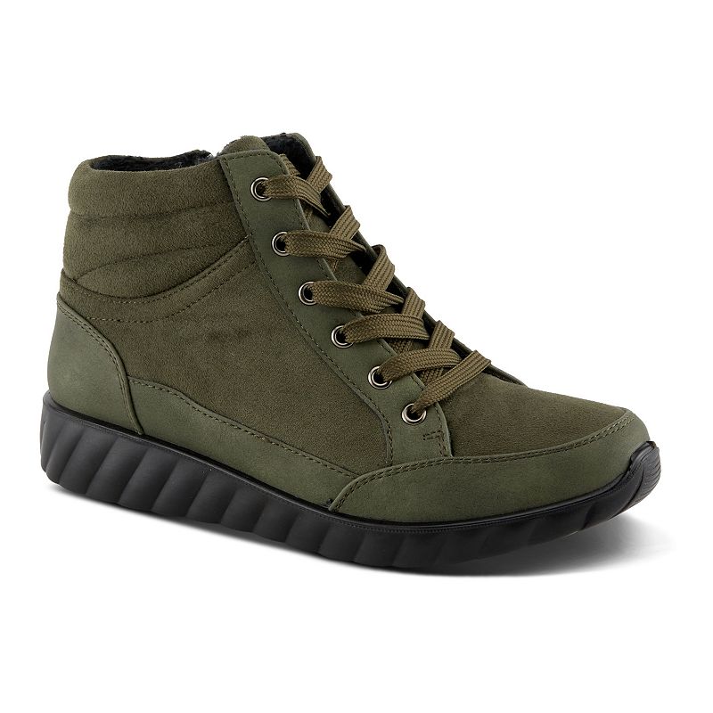 Flexus by Spring Step Sonata Women's Lace-Up Wedge Sneaker Boots, Size: 37, Olive Green