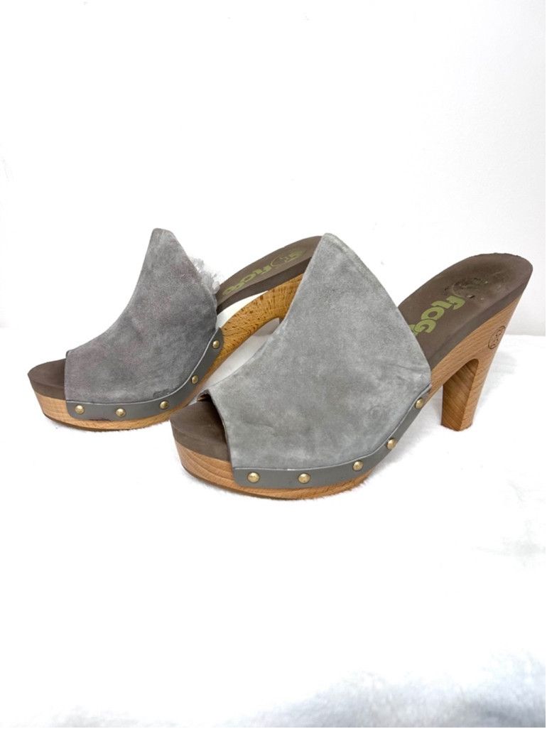 Flogg Women's Suede Clogs Heel Shoes 8.5 Grey Taupe Greige