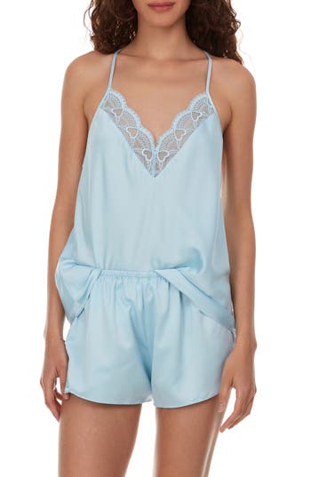 Flora By Flora Nikrooz Kit Lace Trim Satin Camisole & Shorts 2-Piece Pajama Set in Blue at Nordstrom Rack, Size Large