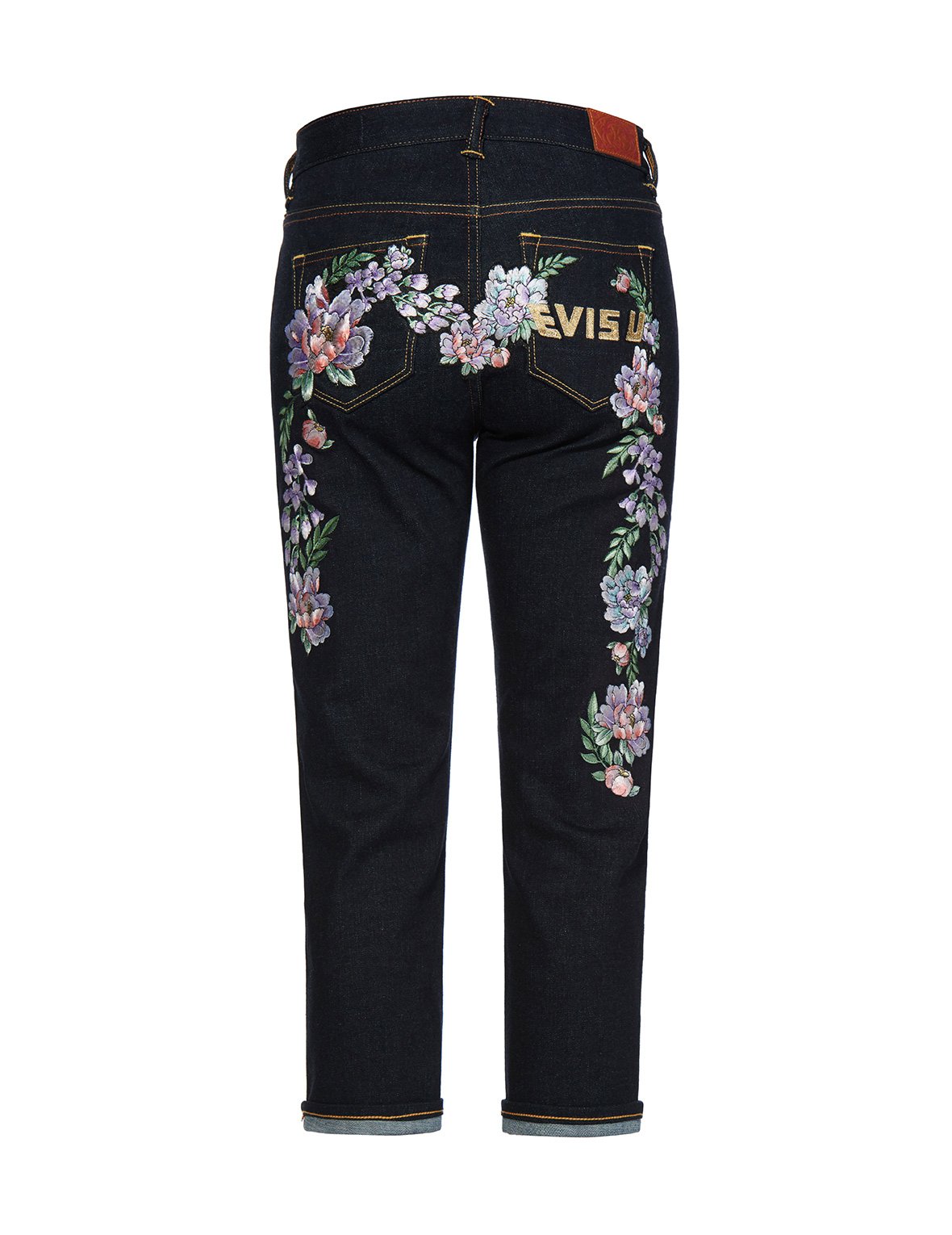 Floral Daicock and Logo Embroidered Straight-legged Jeans