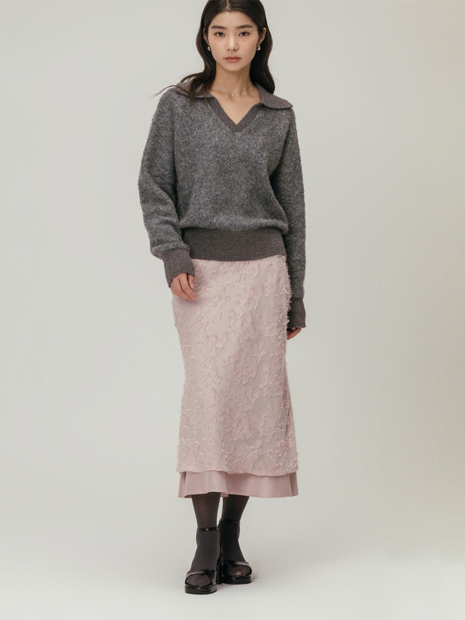 Floral Jacquard Double-Layered Mermaid Skirt [Light Pink]