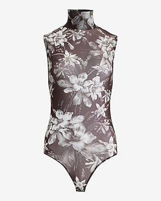 Floral Mesh Mock Neck Sleeveless Bodysuit