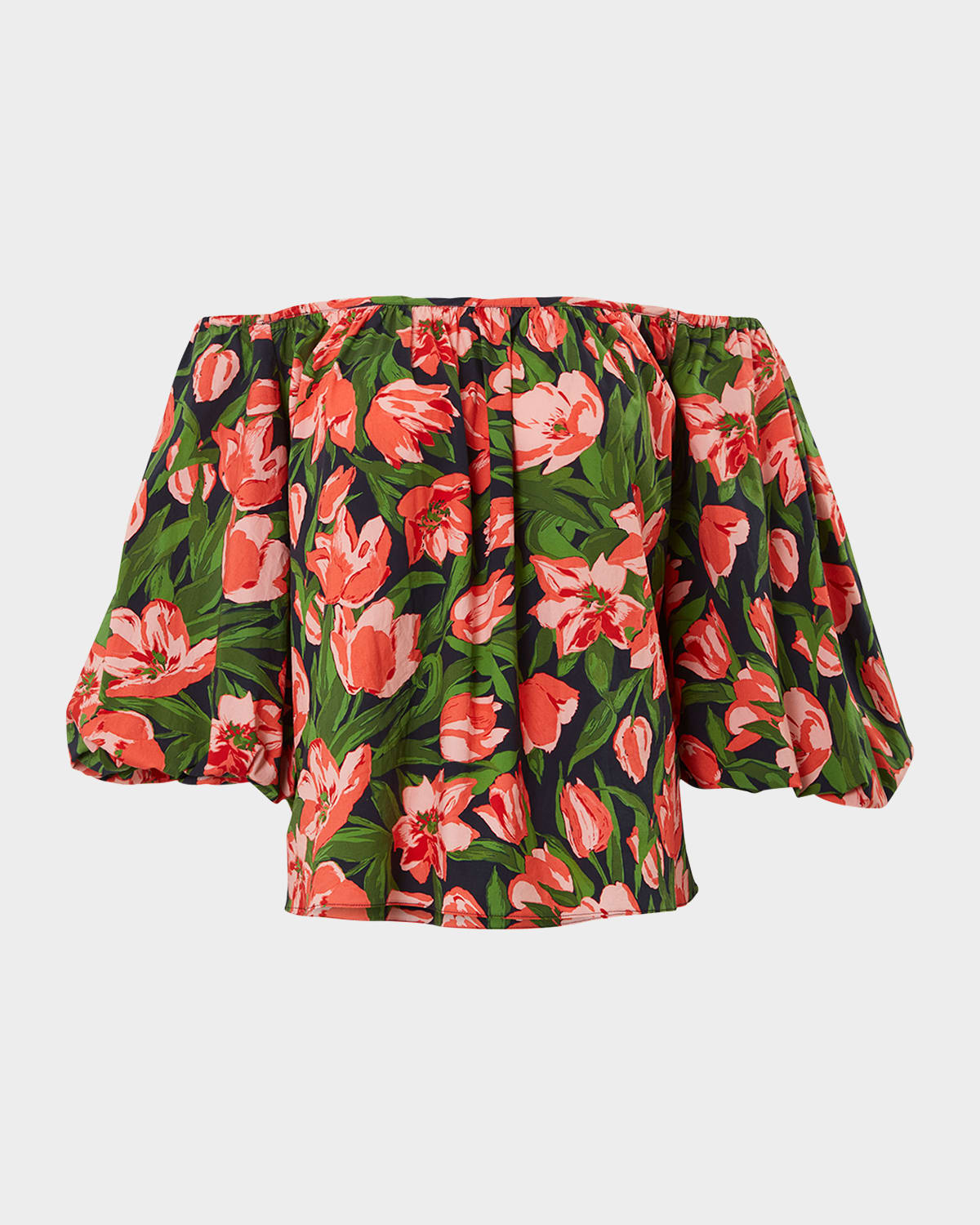 Floral-Print Off-The-Shoulder Puff-Sleeve Top