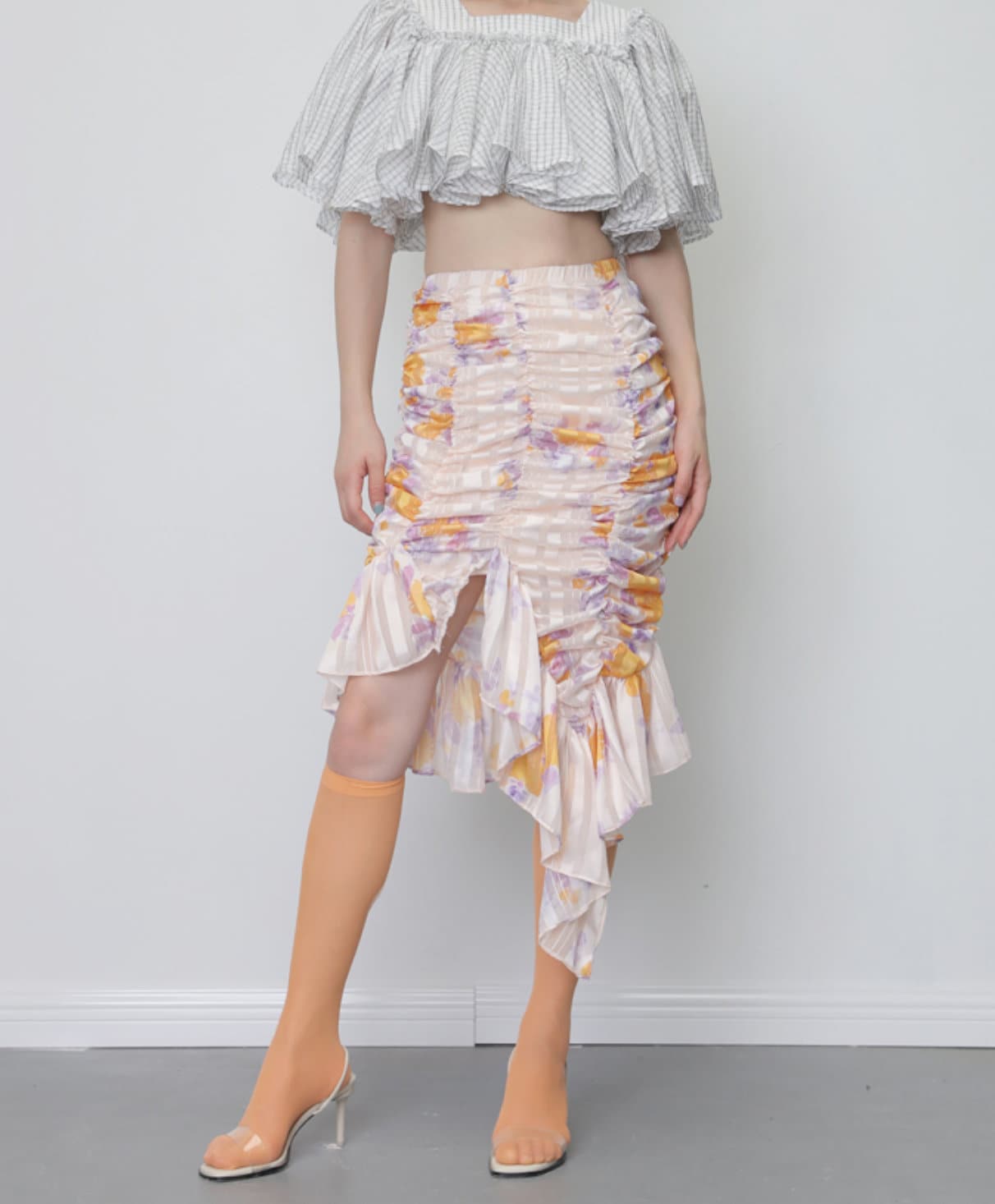 Floral Skirt | Ruffle Midi Frill Flower Ruched Irregular Ruffled Asymmetric Summer Party Festival Frilly Fishtail Mermaid