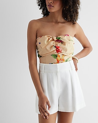 Floral Strapless Ruched Bow Corset Tube Top