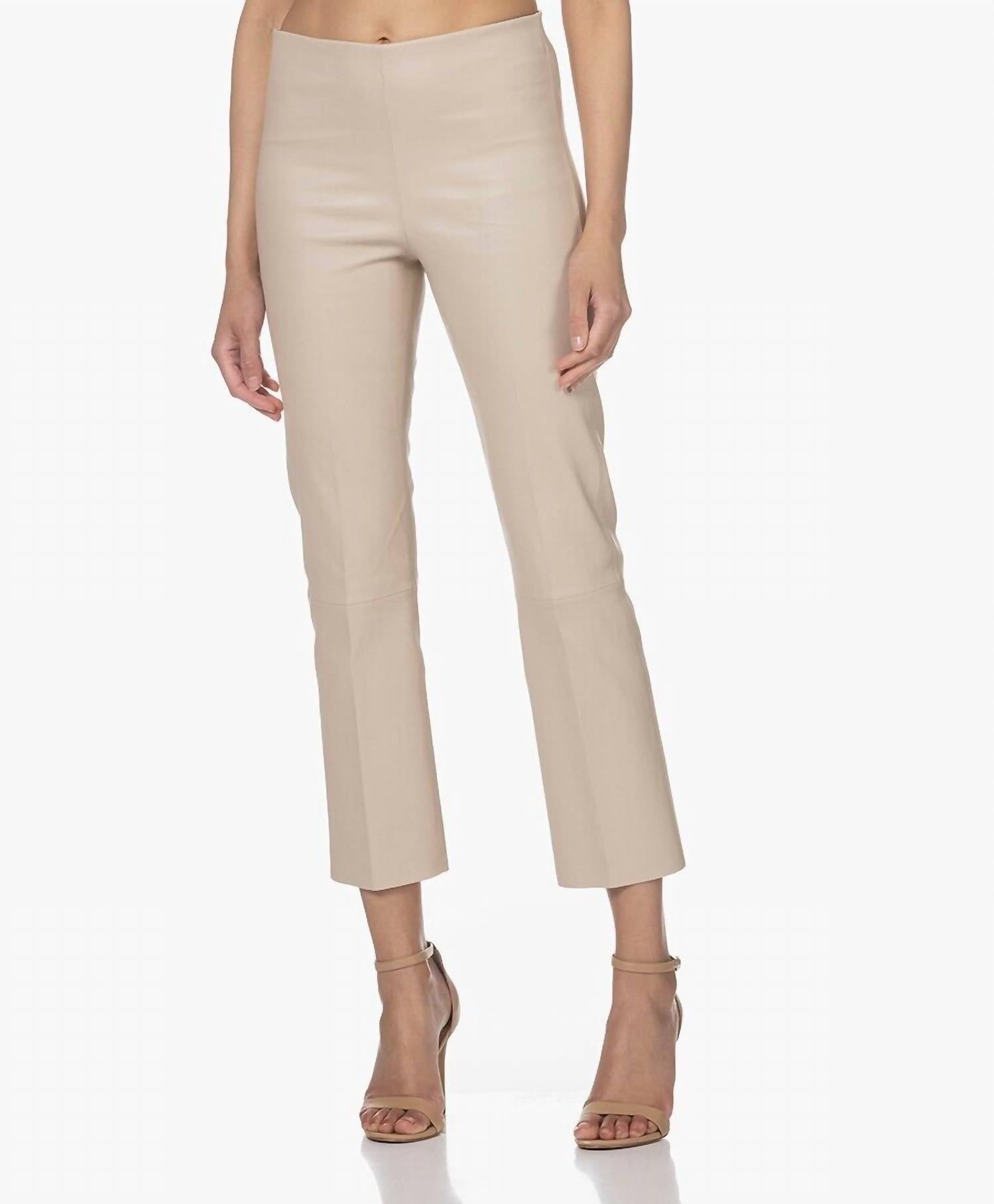 Florentina Cement Cropped Lamb Leather Trousers In Beige