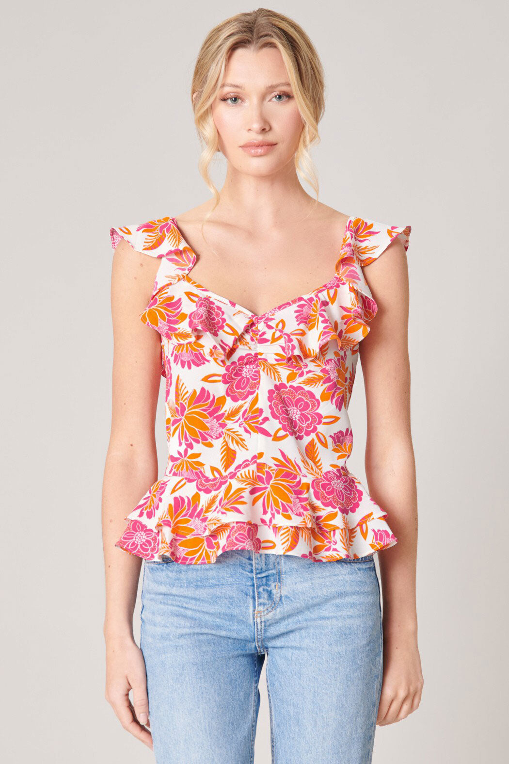 Flower Bomb Ruffle Peplum Top