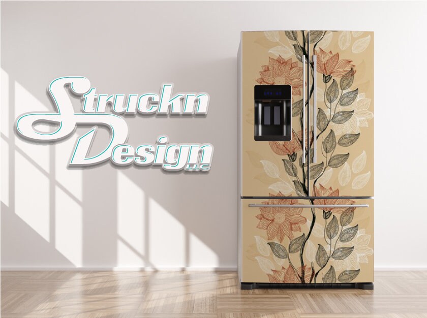 Flower Dim Beige Red Green Design Refrigerator Fridge Freezer Wrap Side By Top Bottom Door Vinyl Mural Skin Decal Removable