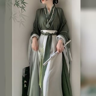 Flower Hanfu Jacket / Wrap Top / Maxi Skirt / Scarf / Set