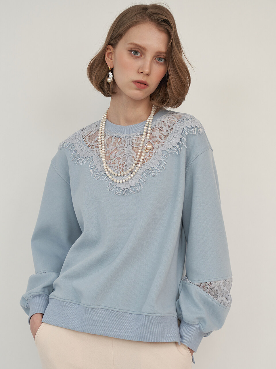 Flower Lace Sweatshirt_Sky Blue