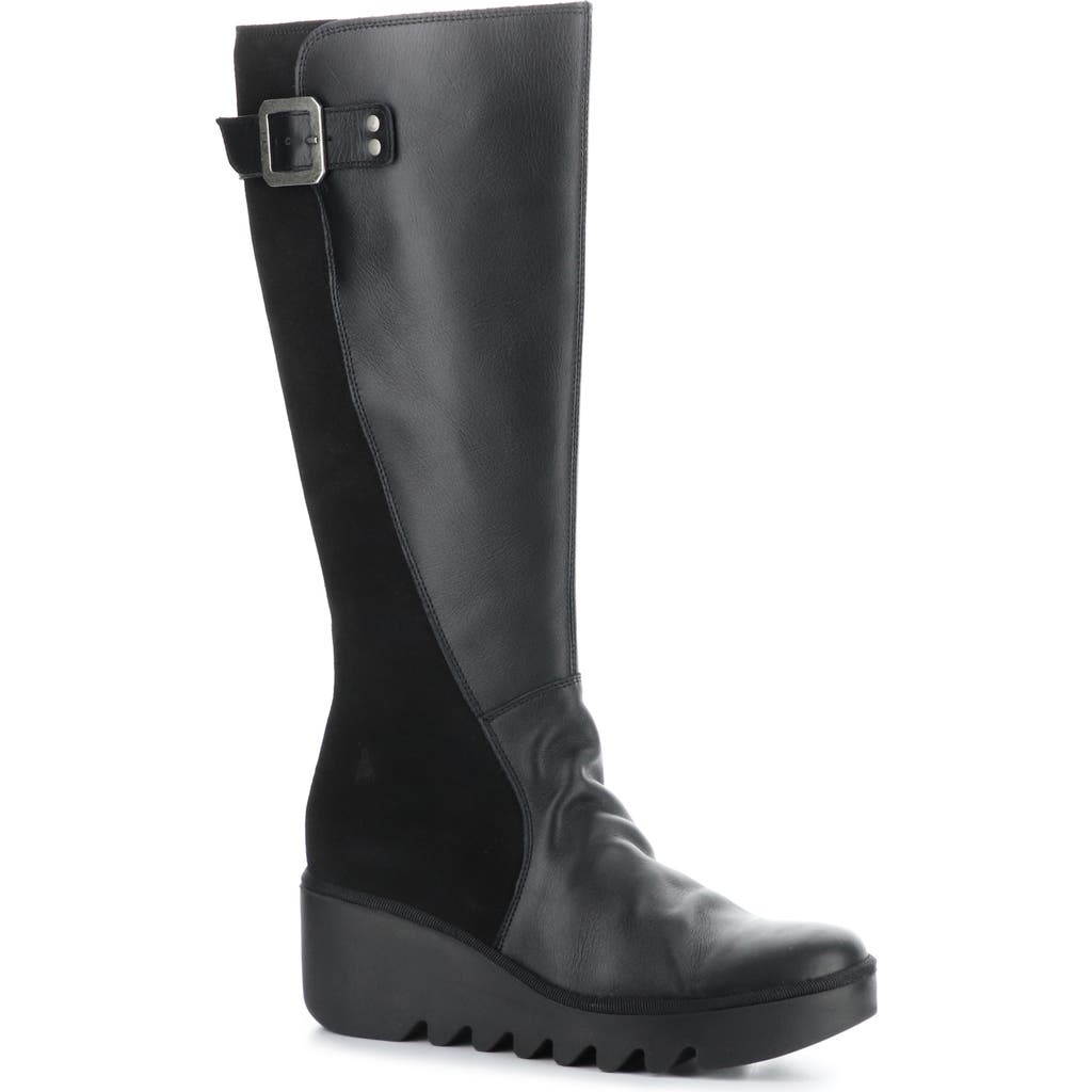 Fly London Befy Knee High Platform Wedge Boot in Black Dublin/Oil at Nordstrom, Size 9-9.5Us