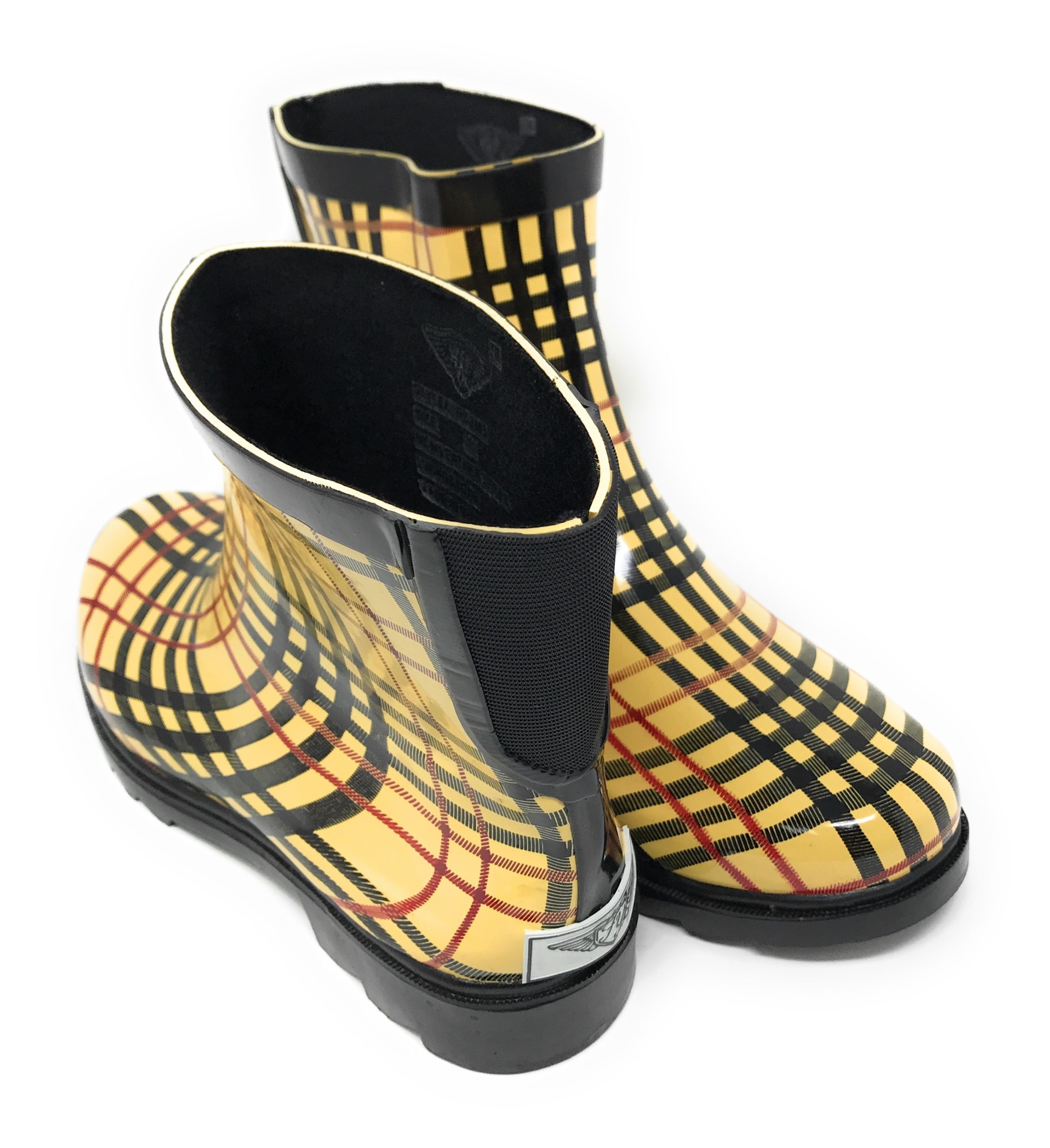 Forever Young Women's Plaid Print Rubber Rain Boots - Yellow 6