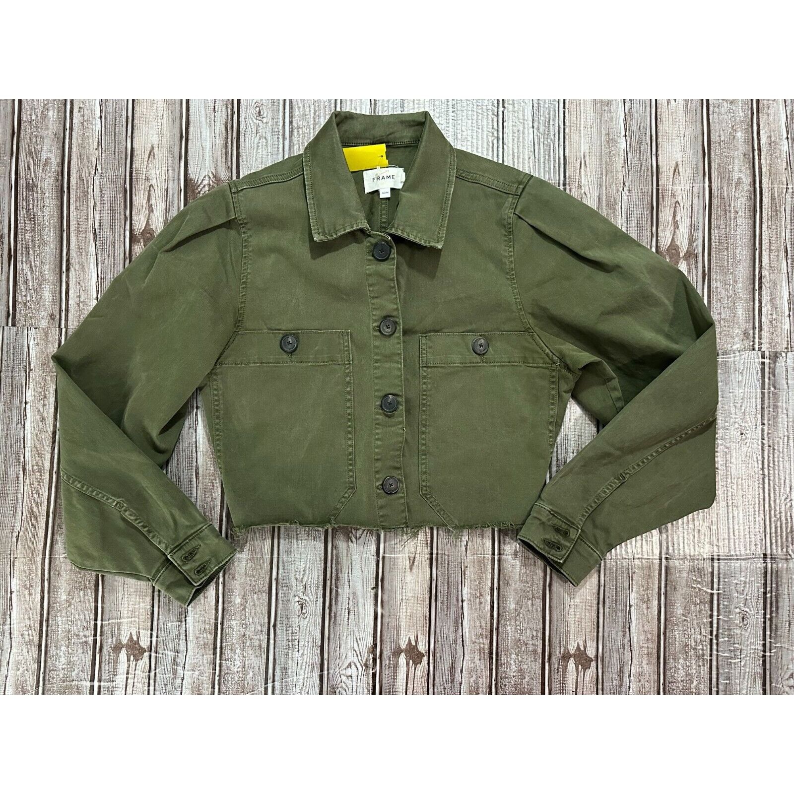 Frame Boxy Cropped Utility Jacket Size M Color Olive NWOT Ms in Green, Women's