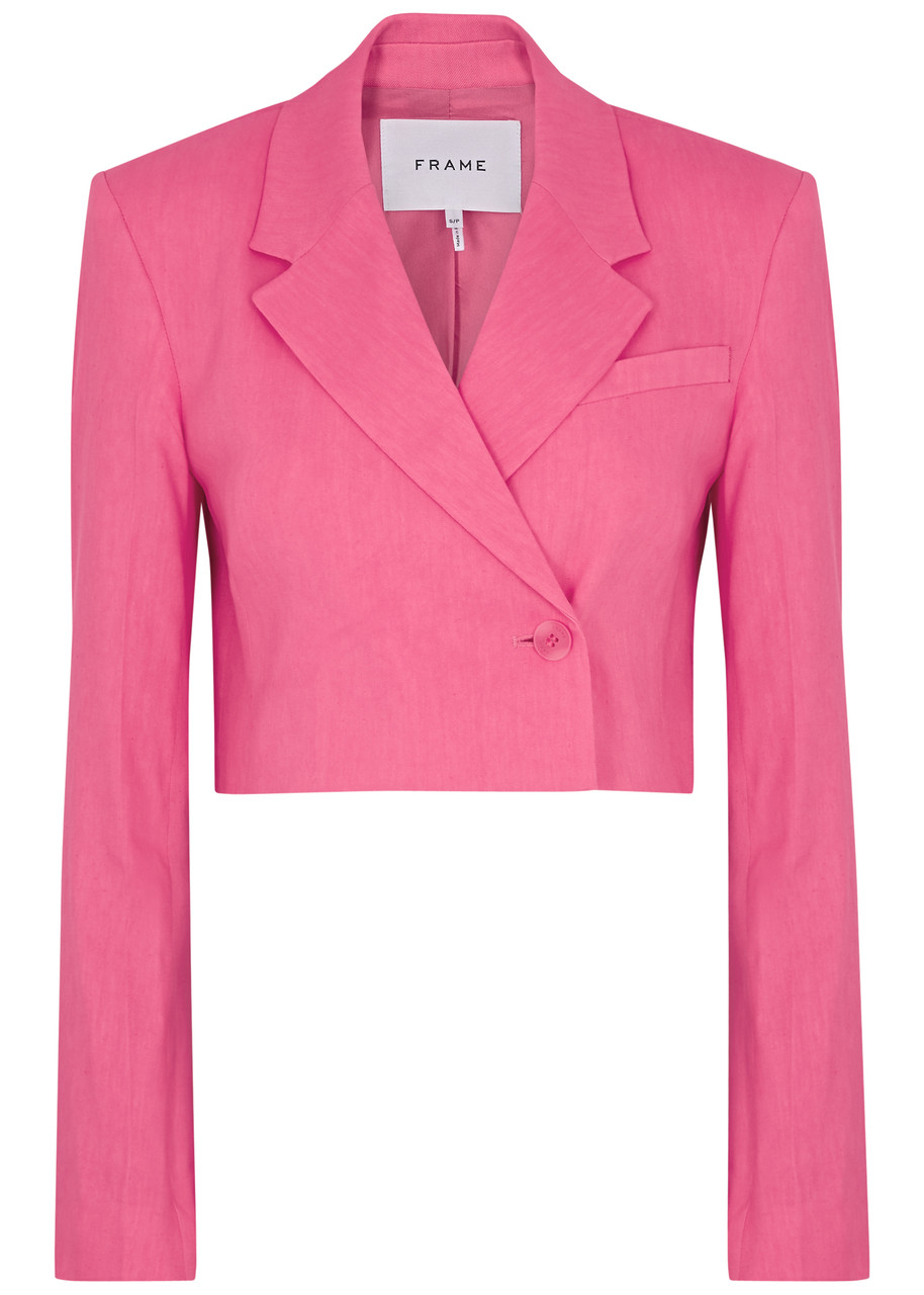 Frame Cropped Linen-blend Blazer - Pink - S