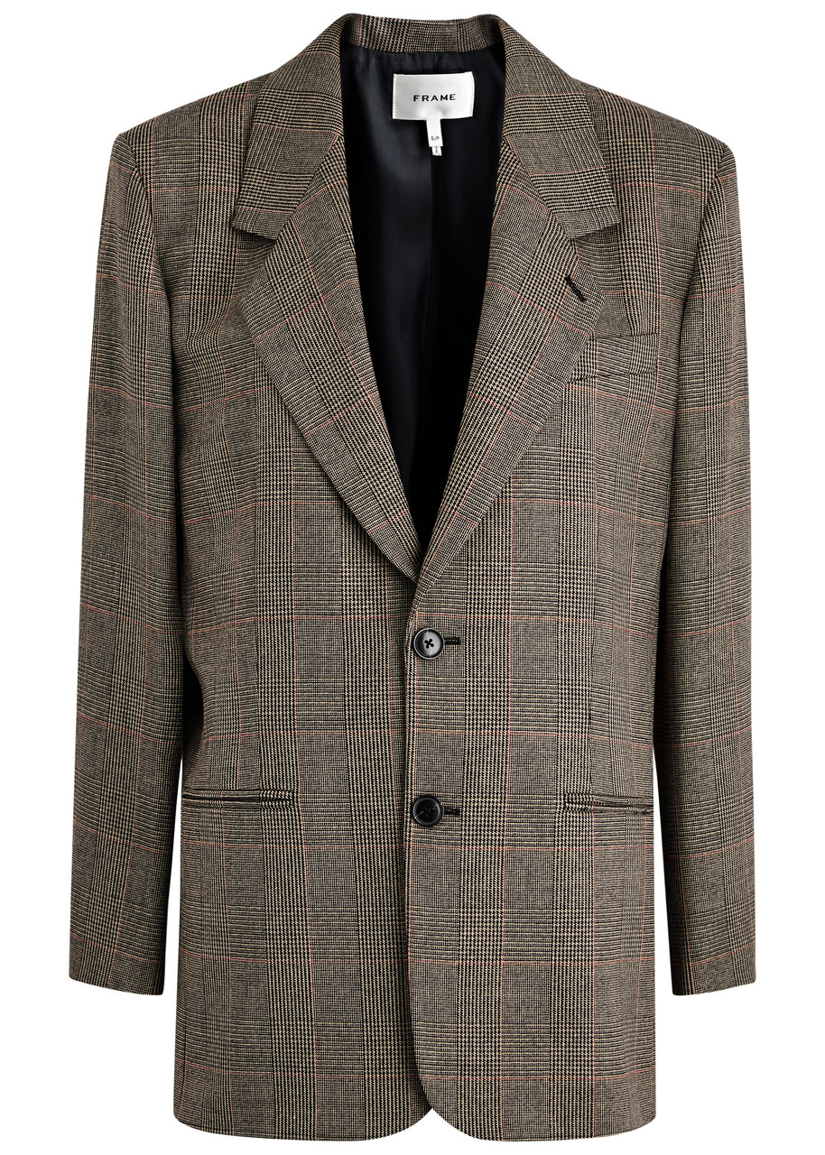 Frame Grandfather Checked Woven Blazer - Brown - 10 (UK14 / L)