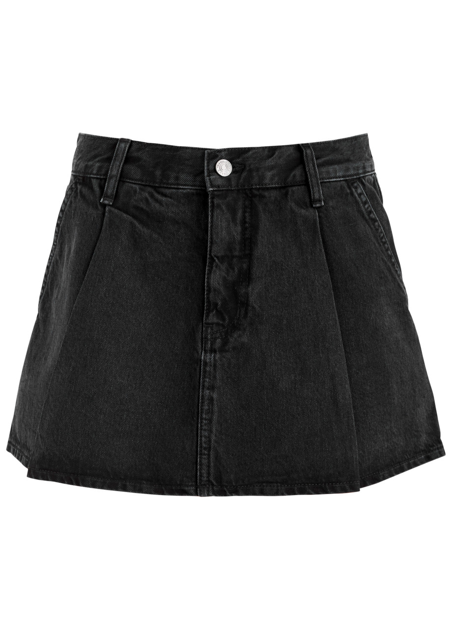 Frame Pleated Denim Mini Skirt - Black - 29 (W29 / UK12 / M)