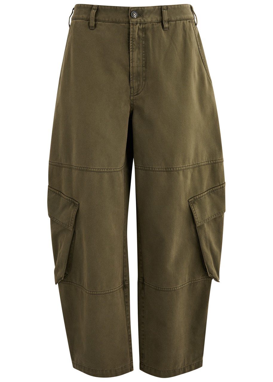 Frame The Bubble Barrel-leg Cotton Cargo Trousers - Green - 28 (W28 / UK10 / S)