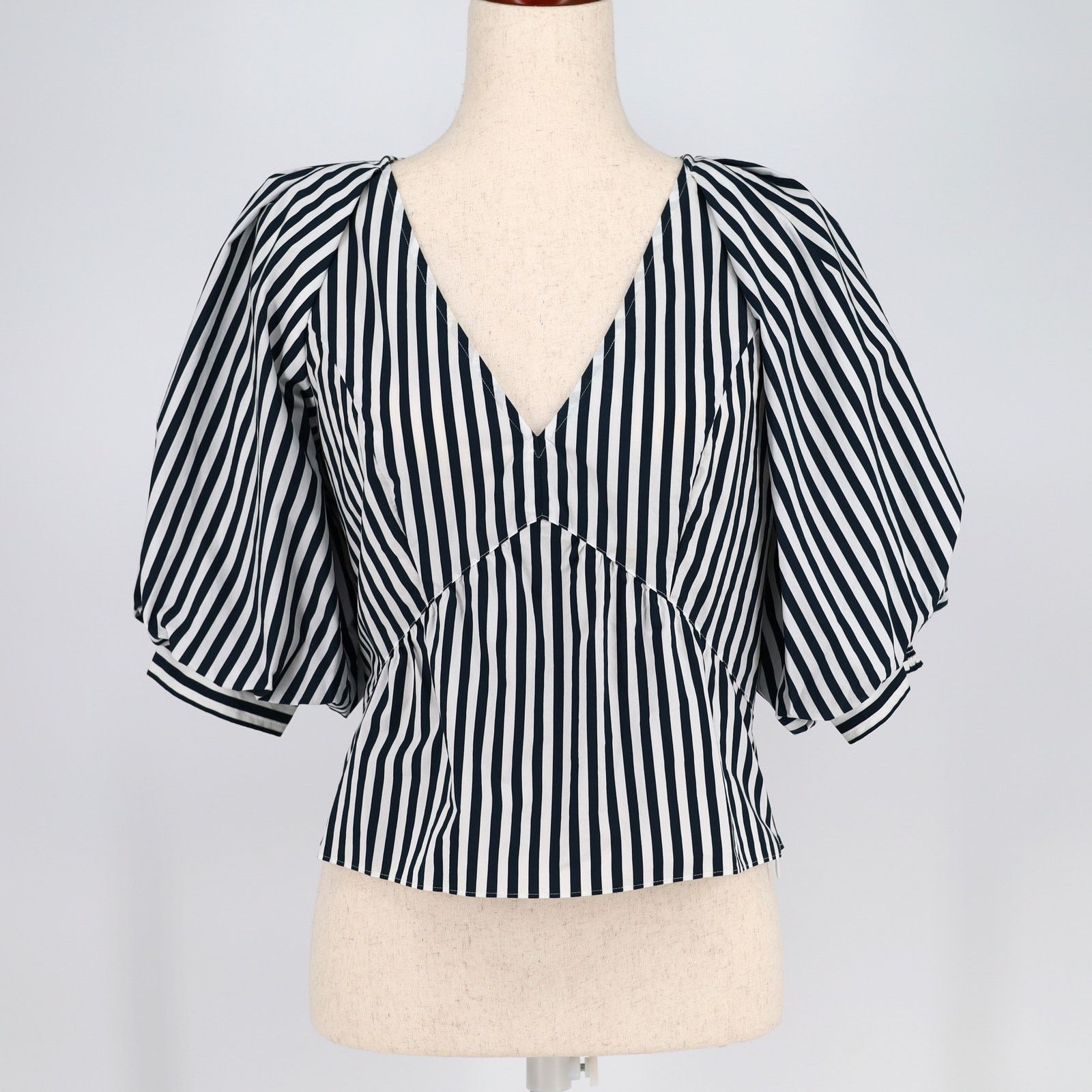 Frame Women Navy Striped Casual Puff Sleeve Blouse Size S in Blue