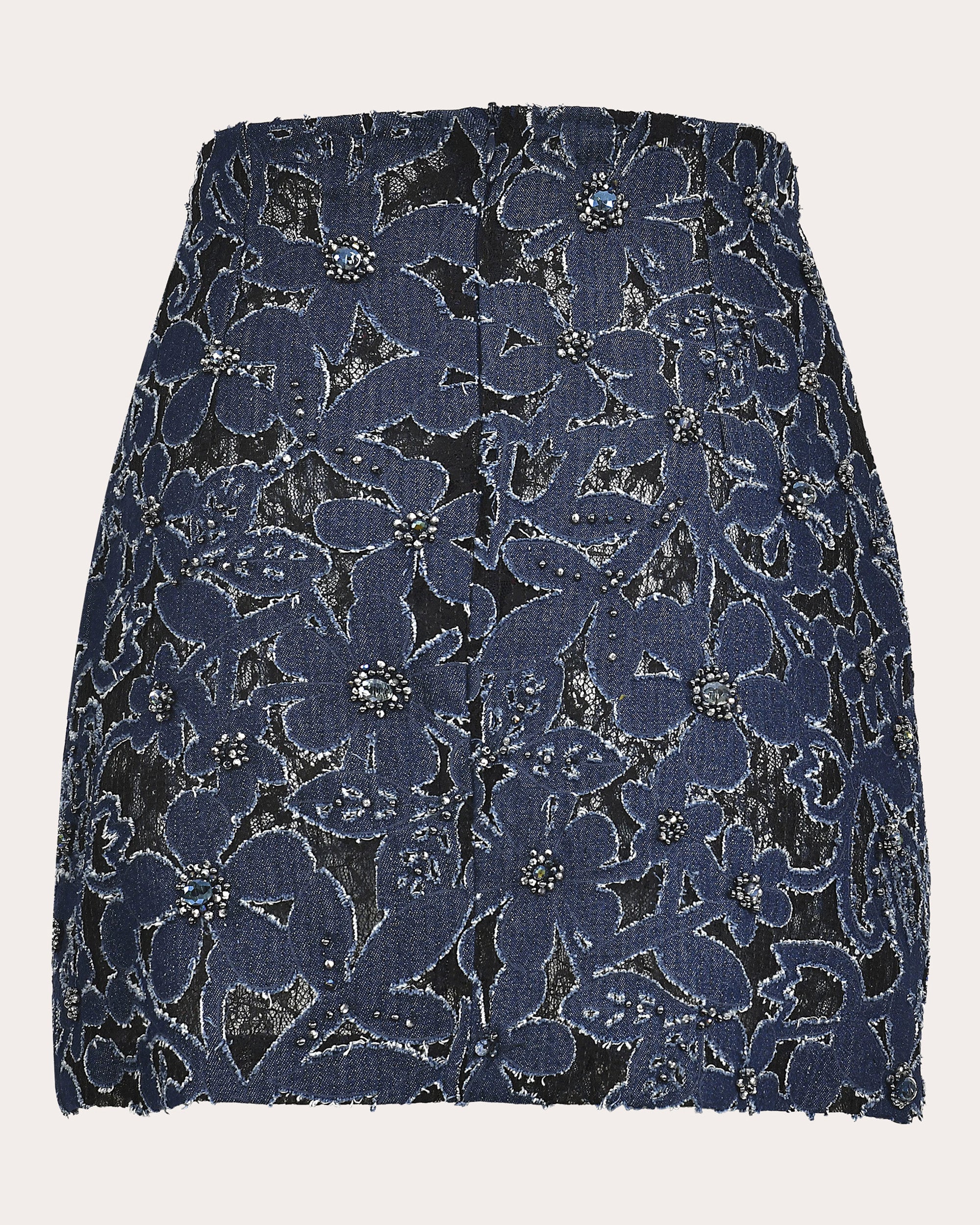 Francesca Miranda Women's Luces Embroidered-Denim and Lace Mini Skirt in Blue Cotton/Denim/Polyamide