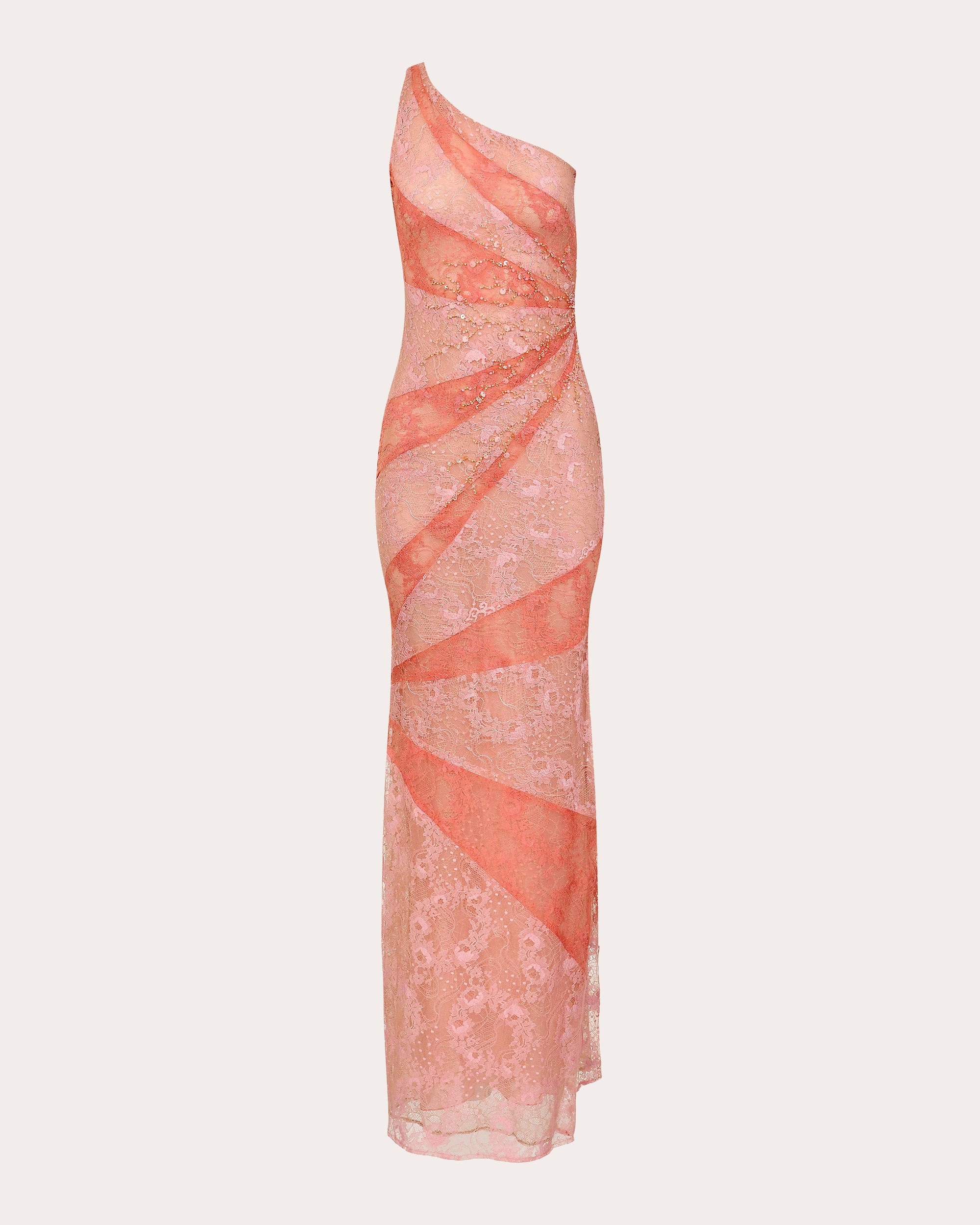 Francesca Miranda Women's Ramos Asymmetric Lace Maxi Dress in Pink Nylon/Rayon