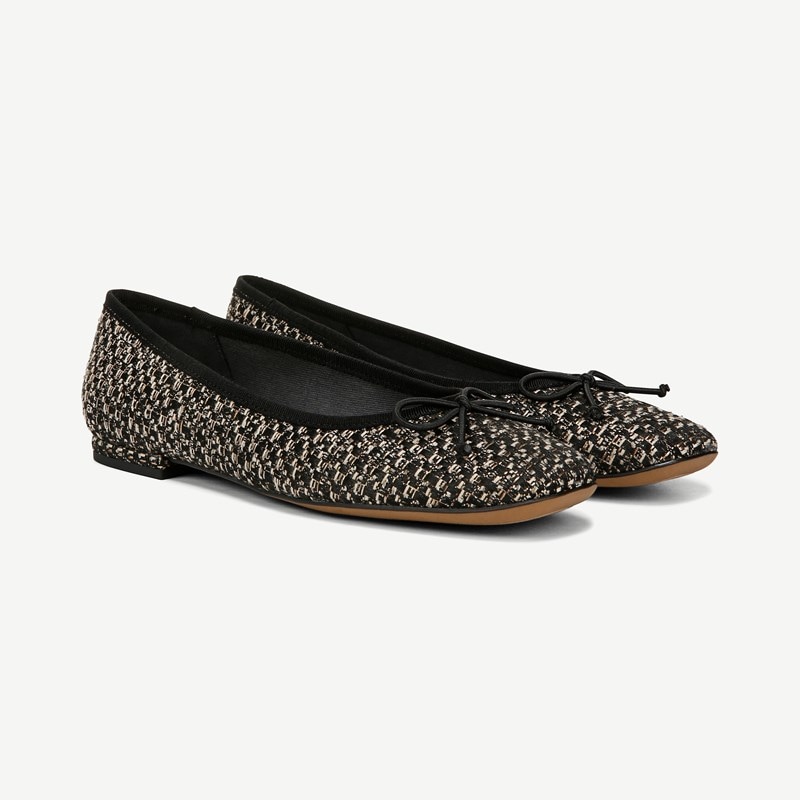 Franco Sarto Franco Abigail Ballet Flat Shoes (Beige/black Tweed Fabric) 8.5 M Slip On Fit, Round Toe, Slip-On Fit