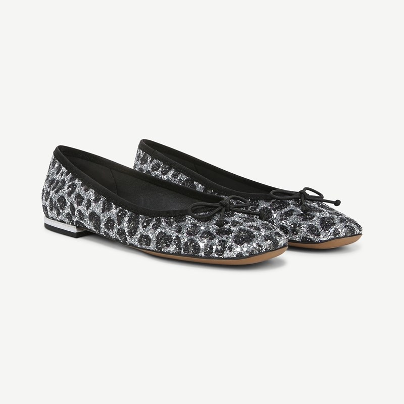 Franco Sarto Franco Abigail Ballet Flat Shoes (Leopard Print Glitter Fabric) 11.0 M Slip On Fit, Round Toe, Slip-On Fit